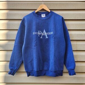 Vintage Poco Mountains Embroidered Logo Blue Pullover Sweatshirt Mens M